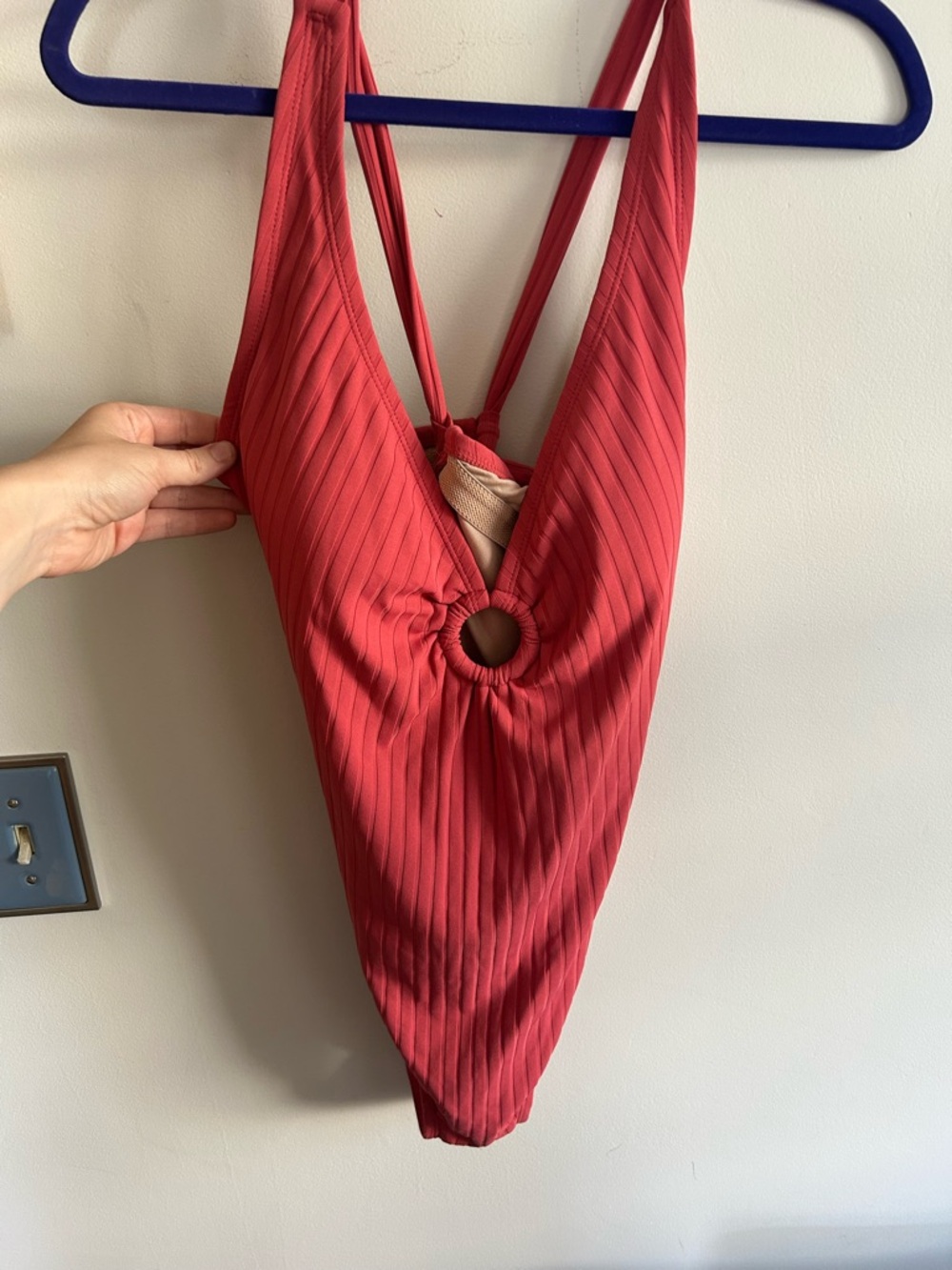 Kona Sol NWT Ribbed Red One-Piece Swimsuit with Ring Detail